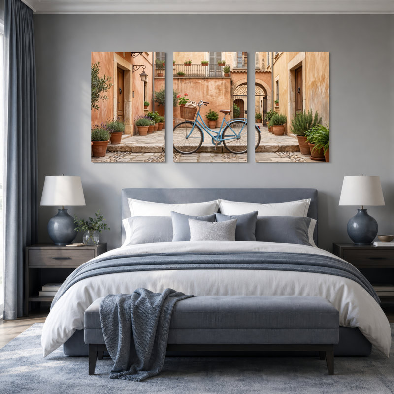 Ensemble de 3 toiles murales représentant des scènes de rue, idéales pour la décoration du salon, de la chambre et de la maison.