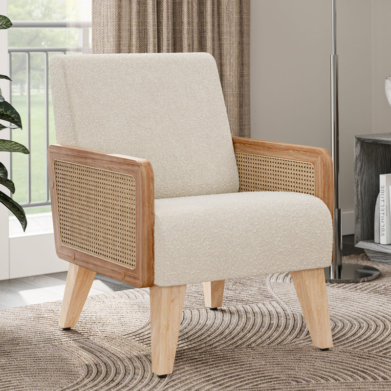 Arelious 24.41" W Linen Armchair Upholstered, Cream