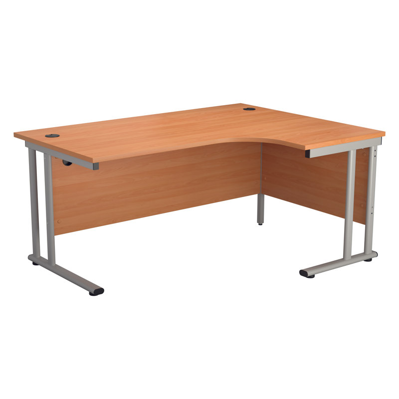 L-Shaped Metal Base Desk Shell, Beech/Silver, Right, 73cm H x 160cm W x 120cm D