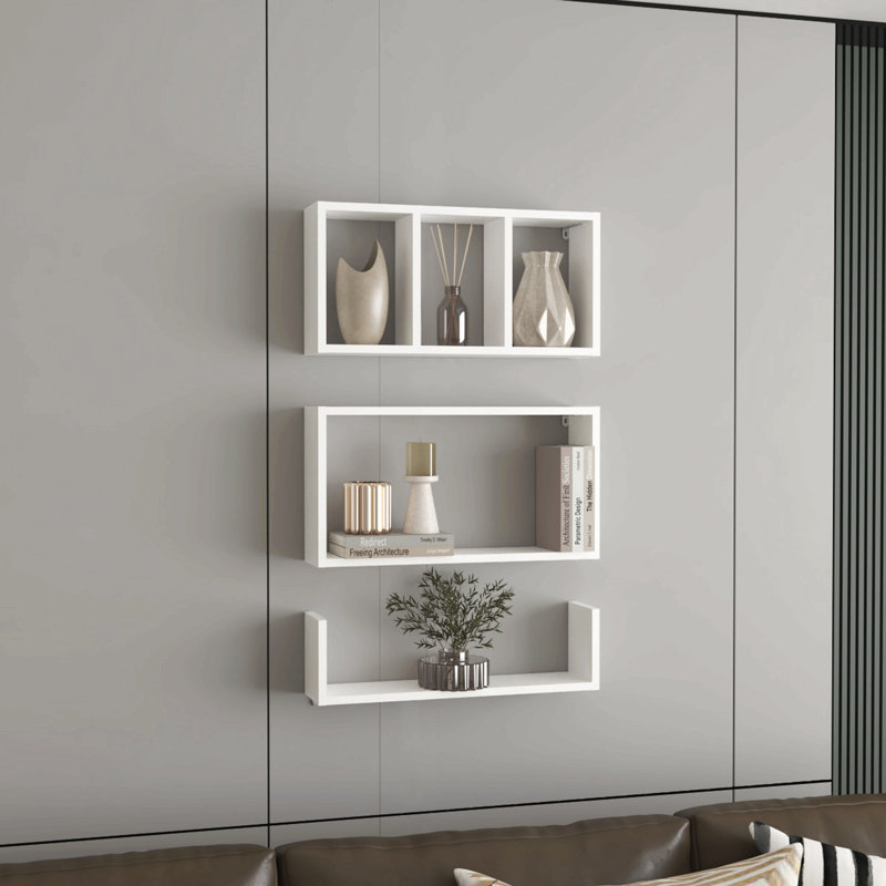 Ensemble de 3 tablettes murales flottantes modernes pour le rangement et la décoration de salons, de studios, de bureaux ou de chambres à coucher