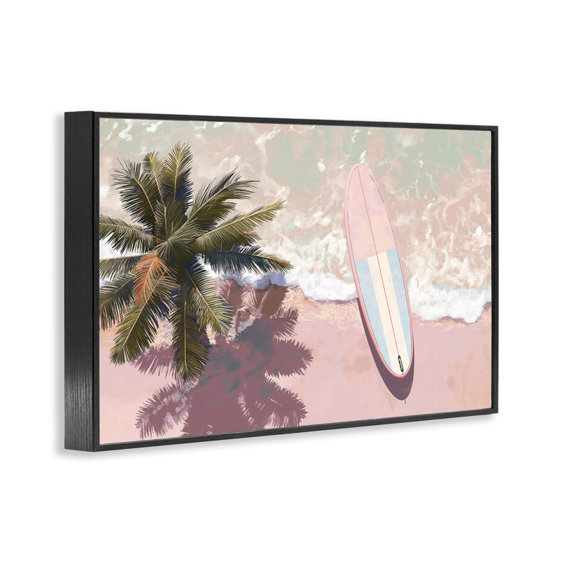 «Blush» rose, planche de surf et estampe de palmier, design par Jacky Ngan, H 16 po x l 24 po