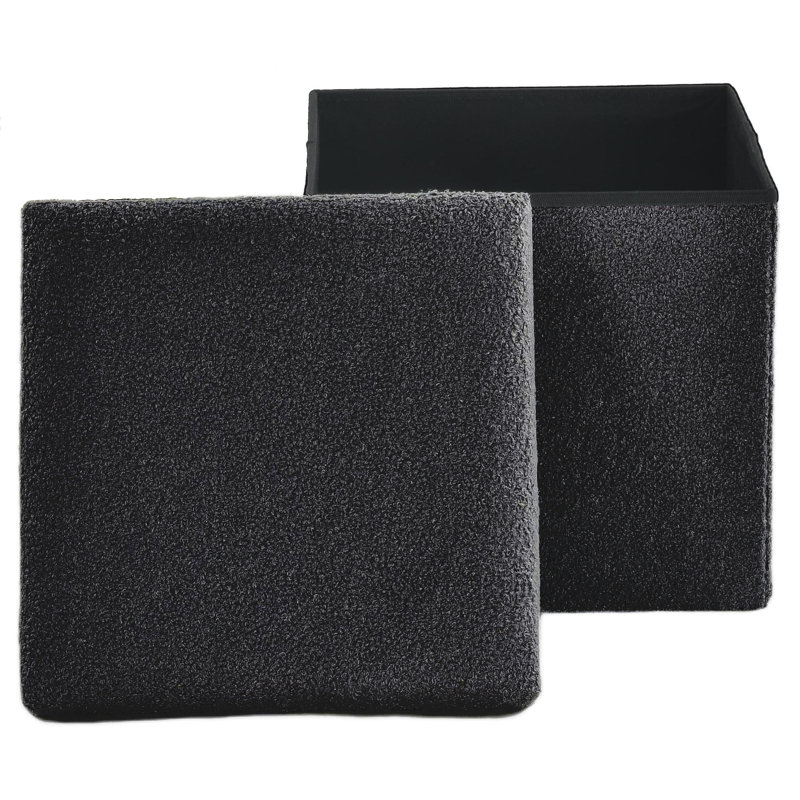 38 FOLDABLE BOUCLE STORAGE BOX, 38cm H x 40cm W x 6cm D, Black