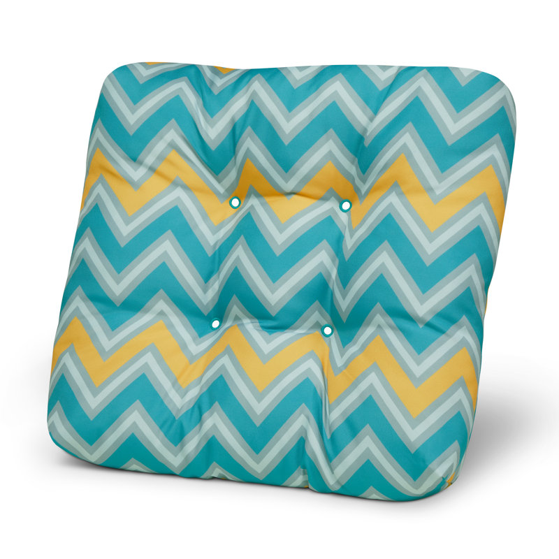 Outdoor 5'' Dining Chair Seat Cushion, Real Teal Chevron