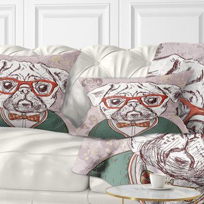 Hipster Pug Dog in Vintage Style - Animal Printed Throw Pillow