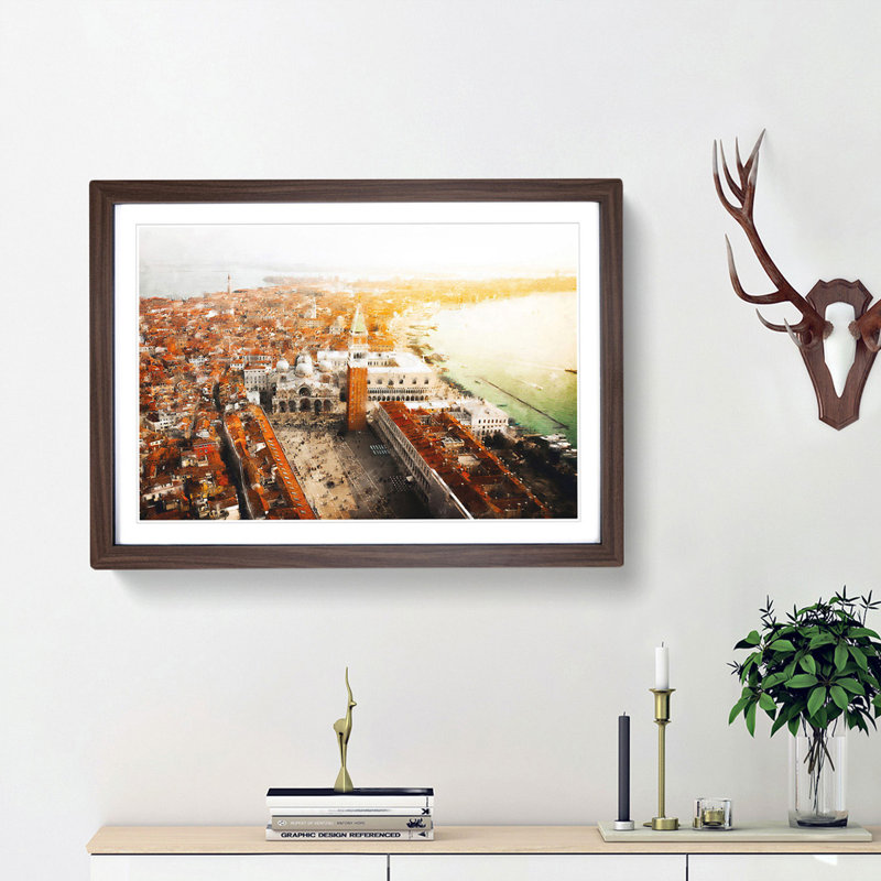 The City of Venice in Italy - Picture Frame Painting Print, 62cm H x 87cm W x 2cm D, Walnut Framed