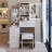29.2" Small Size Left Bedside Cabinet LED Mirror Vanity Table + Cushioned Stool, Large Sliding, Touch Control, 3-Color Switch, Brightness Adjust Mirror, High Capacity Storage, EPA, GCC, UL Certificate-952004820