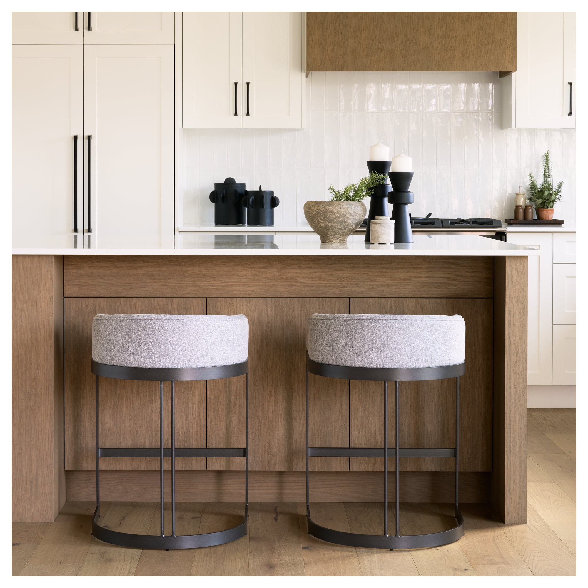 Bradley Upholstered Bar & Counter Stool, Black, Light Grey Performance, Counter Stool (24.75" Seat Height)