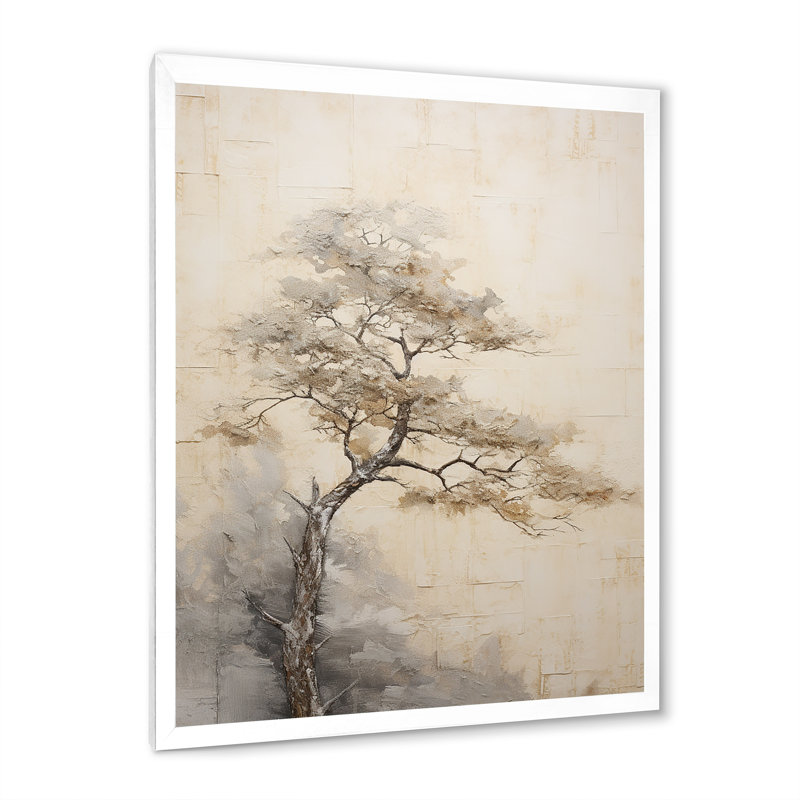 «Beige Tree Pine Zen Scenery IV», reproduction d'art sur toile, Cadre simple blanc, H 40 po x l 30 po x P 1,5 po