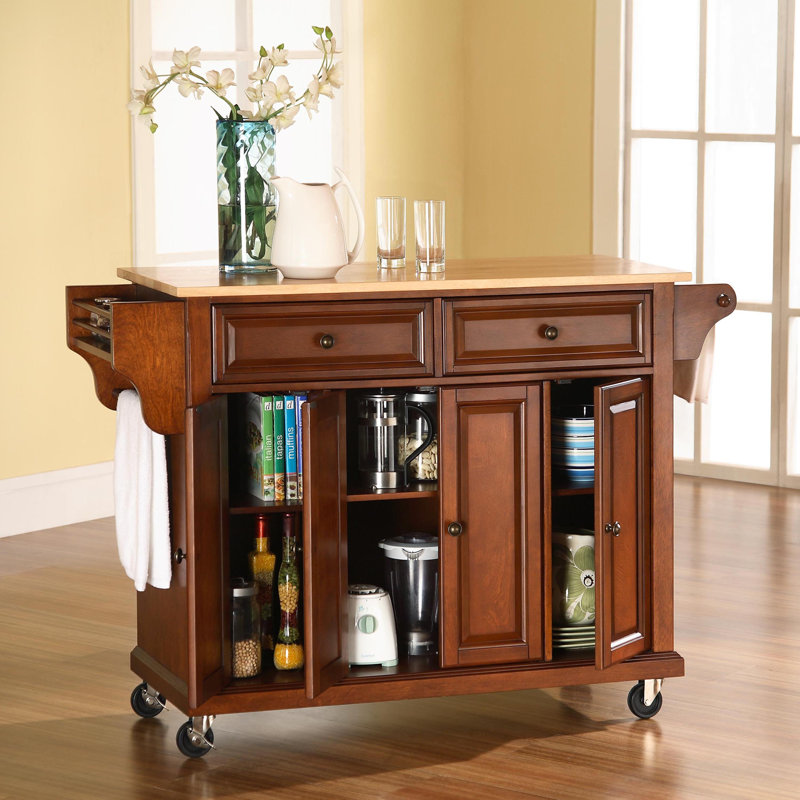 Ken Solid Wood Top Kitchen Cart, Classic Cherry