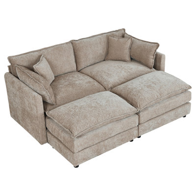 Modern Chenille Loveseat Sofa Couch With Ottoman