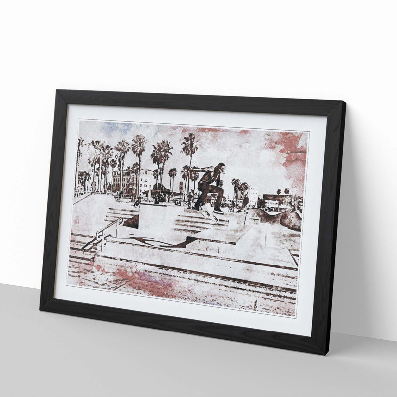 Tricks with the Skateboard in Abstract - Picture Frame Painting Print, 50cm H x 76cm W x 2cm D, Black