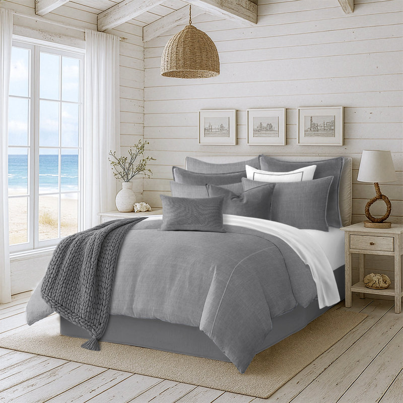 Ensemble d'édredon 5 pièces Bedford, Gris, Édredon grand + 2 taies décoratives + 2 coussins