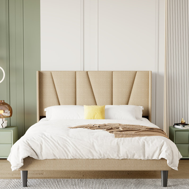 Gyda Upholstered Platform Bed, Beige, Full