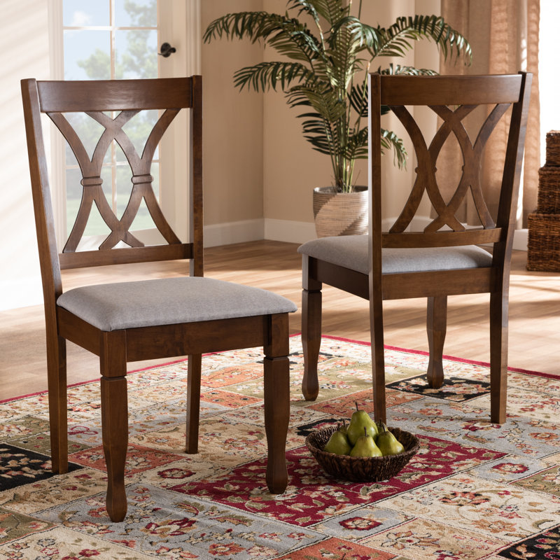 18.5'' H upholstered parsons chair with a walnut brown finish, 37.4" H, 17.7" W and 20.5" D, Gray, Walnut Brown