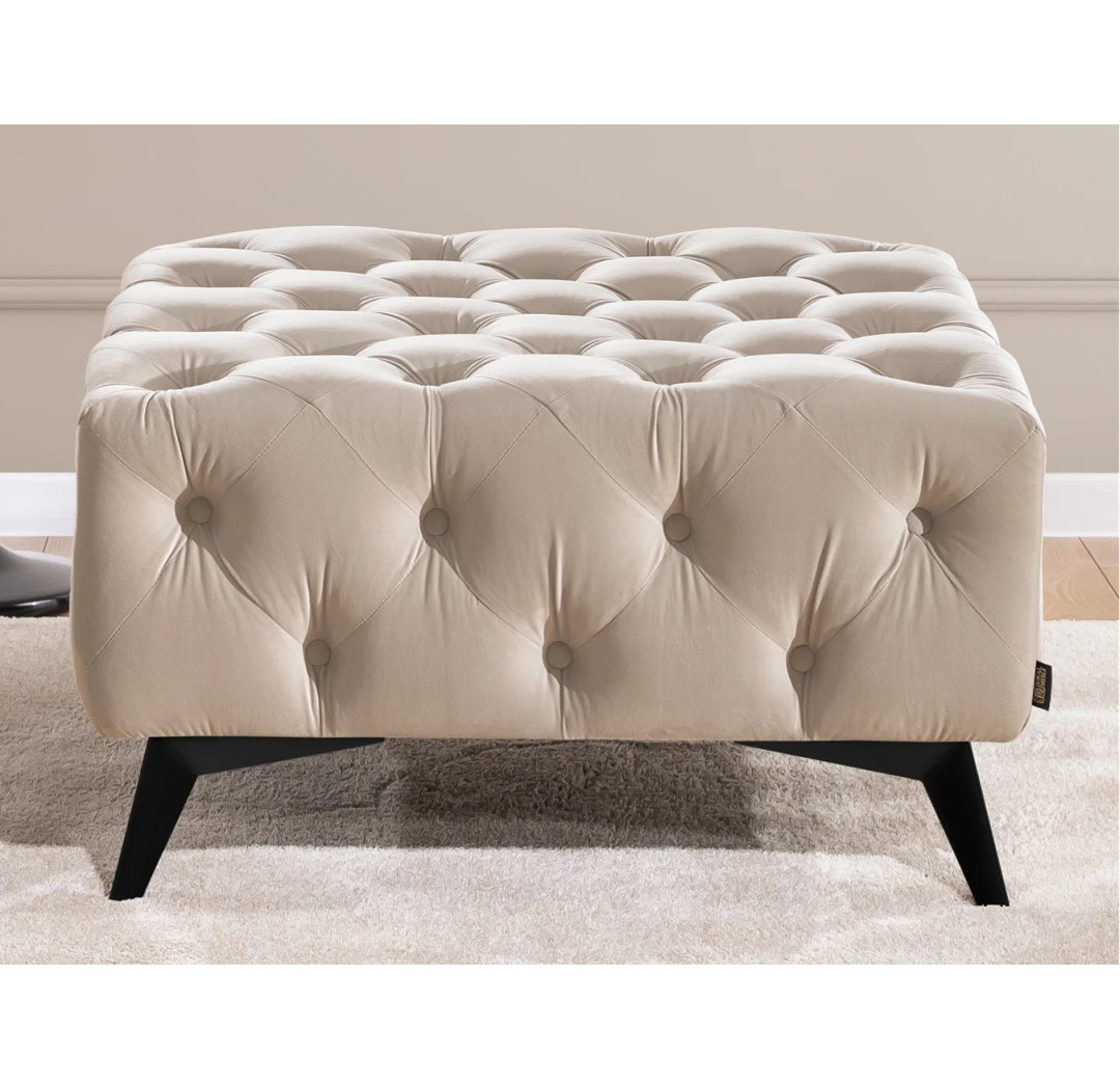 Whitby 80cm Wide Velvet Tufted Square No Pattern Footstool Ottoman