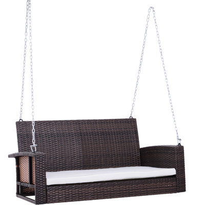 Chaise de balançoire suspendue, capacité de 550 lb, blanc crème, chaise d'extérieur confortable avec coussins pour 2 personnes, banc de jardin tissé à la main