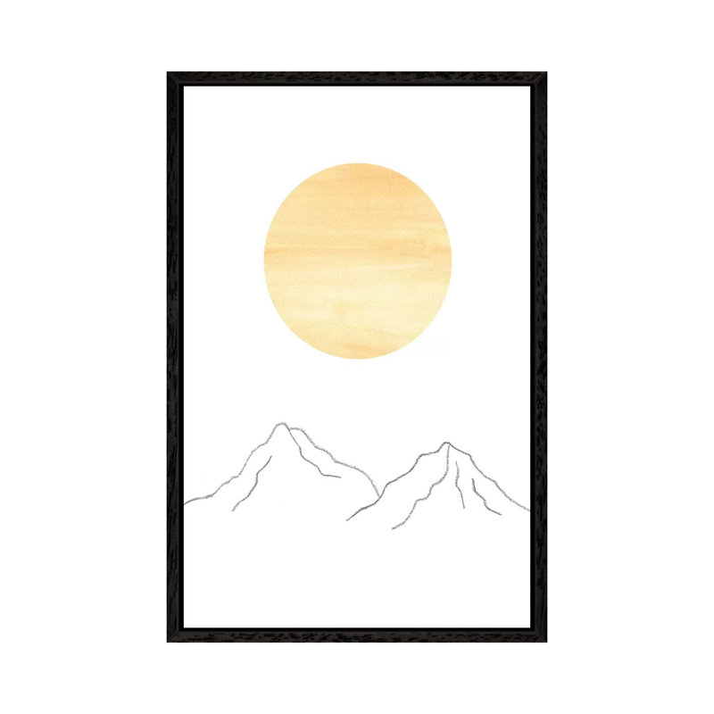 Sun And Mountains - Painting on Canvas, 101.6cm H x 66.04cm W x 3.81cm D, Black Framed