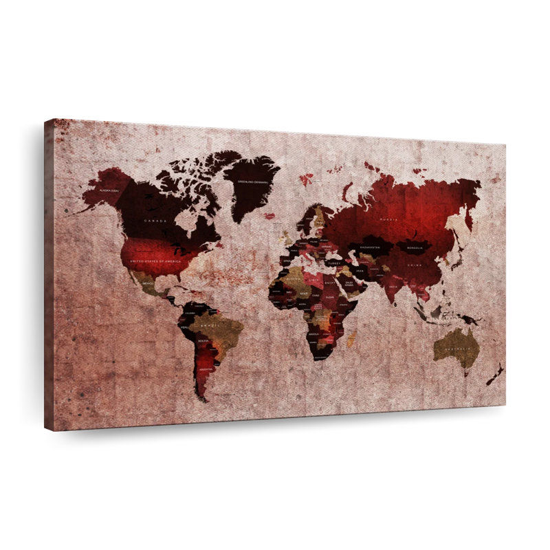 Ruby World Map, reproduction sur toile, H 12 po x l 8 po x P 1 po