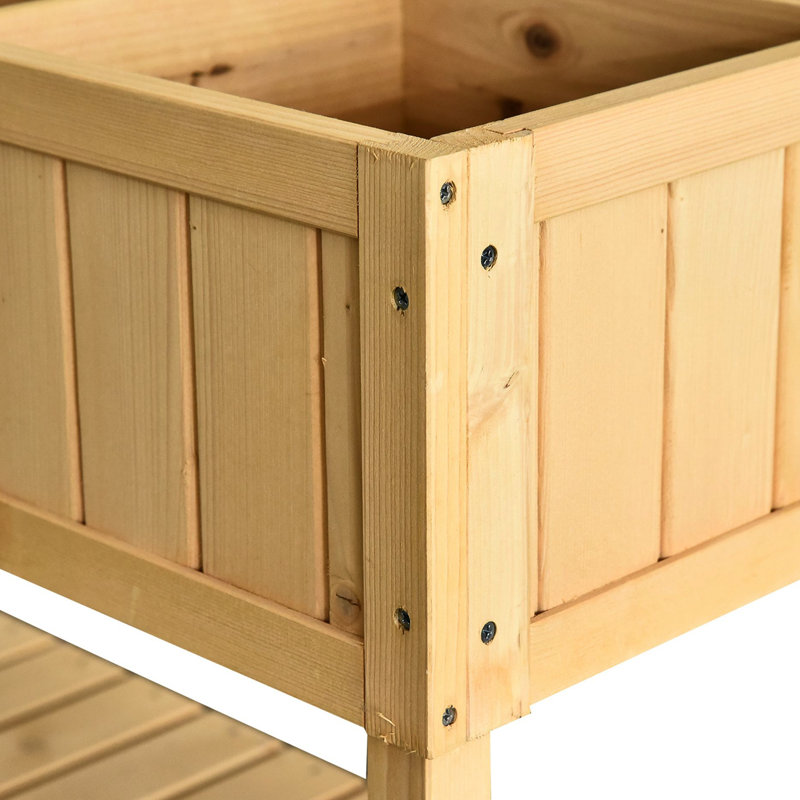 43.25X18x30in Wooden Raised Vegetable Bed With 8 Pockets And Storage Shelf - Harvest Veggies Bountiful