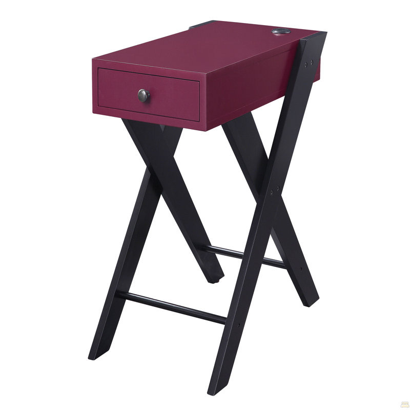 White And Black Side Table With USB Ports, Burgundy