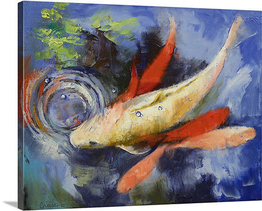 «Winkel Koi and Water Ripples» par Michael Creese, reproduction d'art sur toile, H 24 po x l 30 po x P 1,25 po