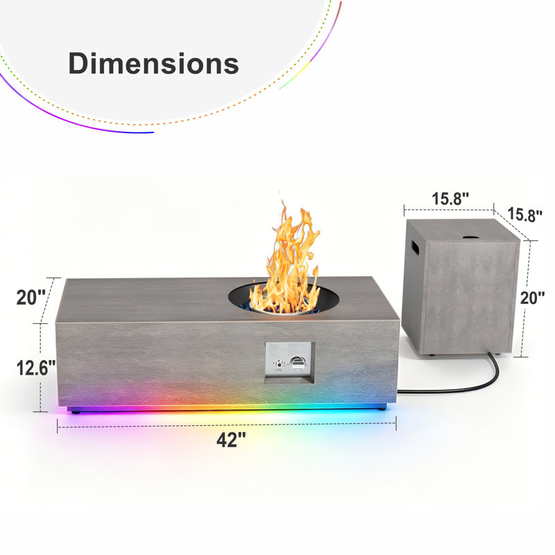 48" Propane Gas Fire Pit Table 50,000 Btu With Rgb Light And Tank Storage Table