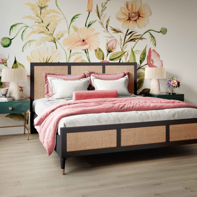  Solid Wood with Cane Low Profile Platform Bed