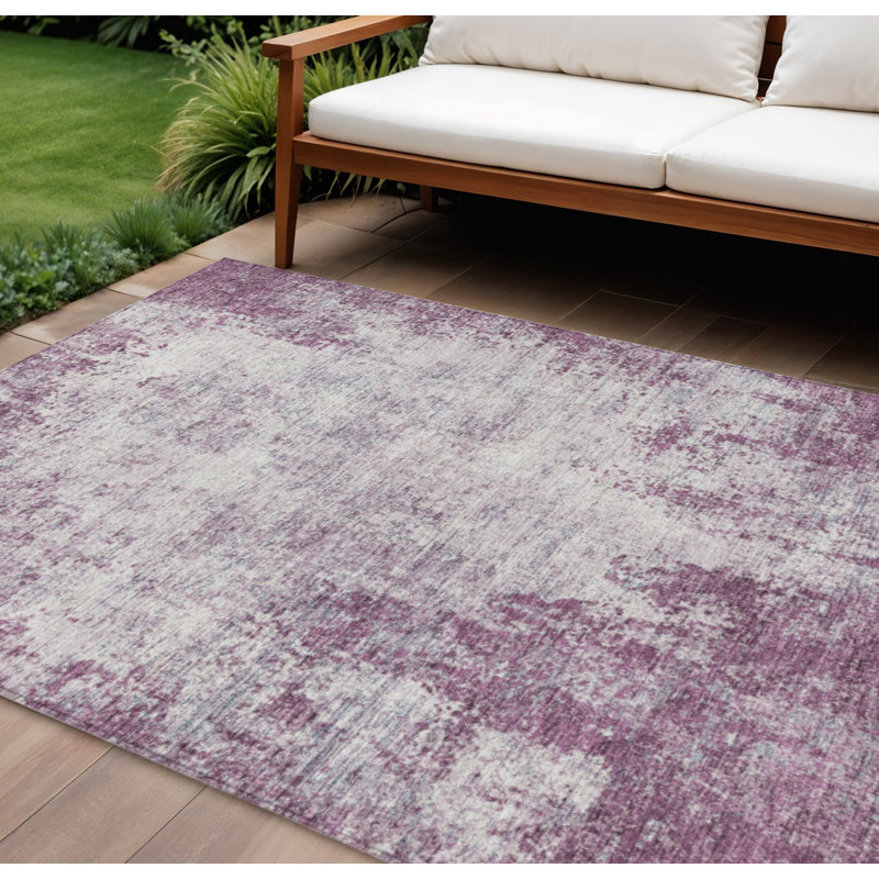 Tapis extérieur lavable abstrait 8 pi x 10 pi prune et ivoire