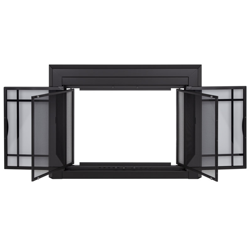 Ghalib Cabinet Steel Fireplace Door, 28" H x 37.5" W x 1.81" D, Black
