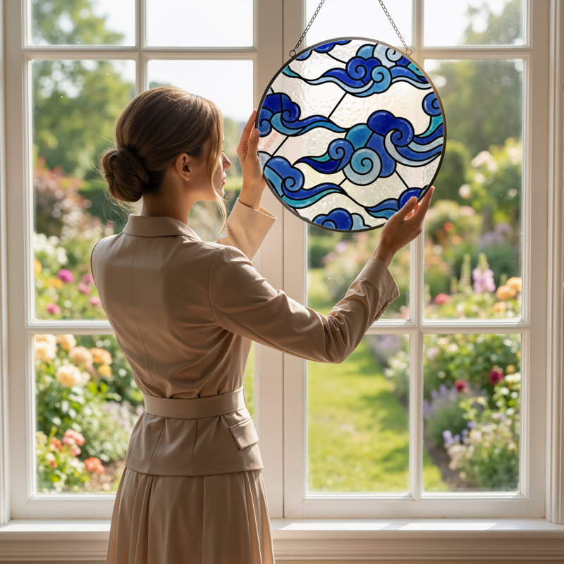 Panneau de vitrail 12 "H Blue Cloud, H 12 po x l 12 po
