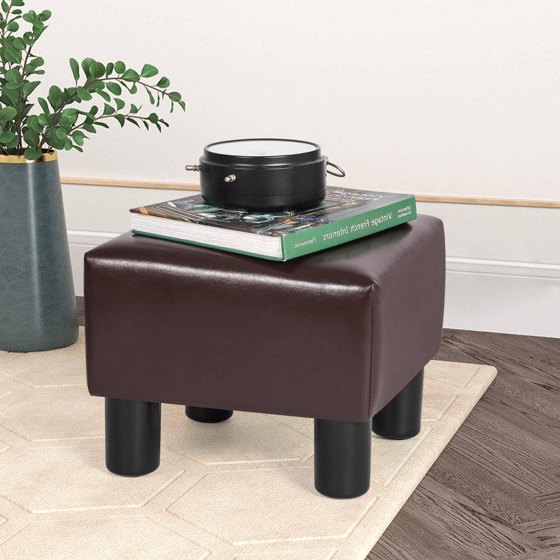 Okan Faux Leather Ottoman, Brown Faux Leather