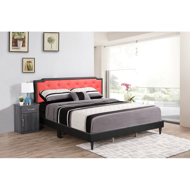 Upholstered Panel Bed, King, Black/Red