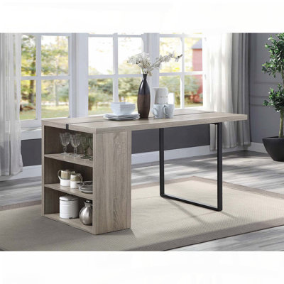 Table de salle à manger en chêne gris et noir avec compartiments de rangement - incrustation de métal