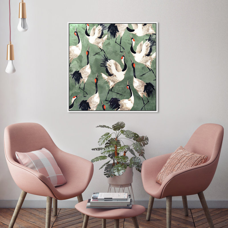 «Animals Grazing Cranes Birds», impression sur toile, H 24 po x l 24 po, Toile encadrée, White