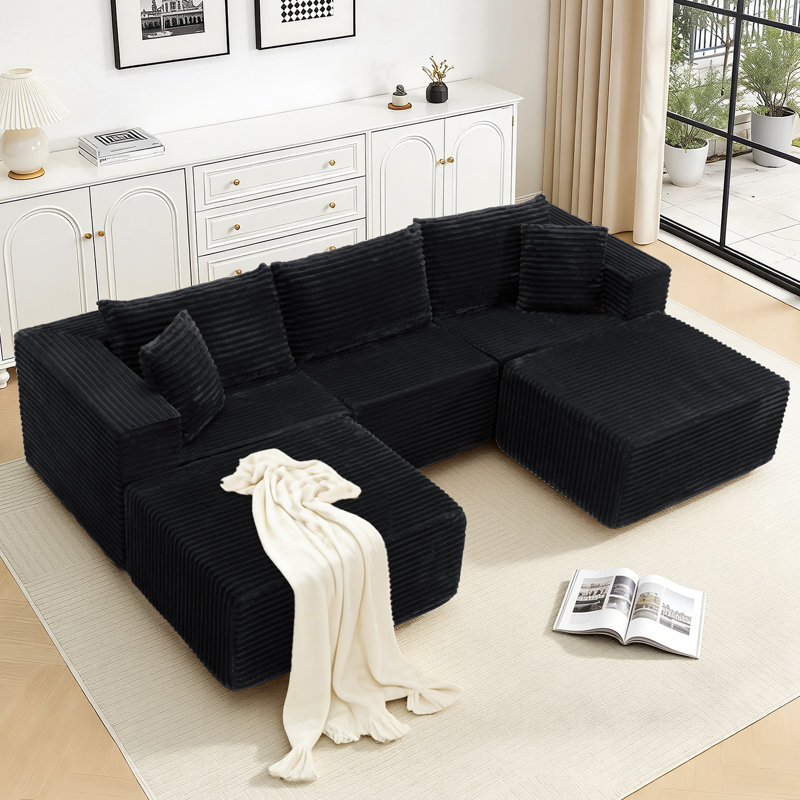 Canapé modulaire en velours côtelé de 108 po Boneless, Velours côtelé noir