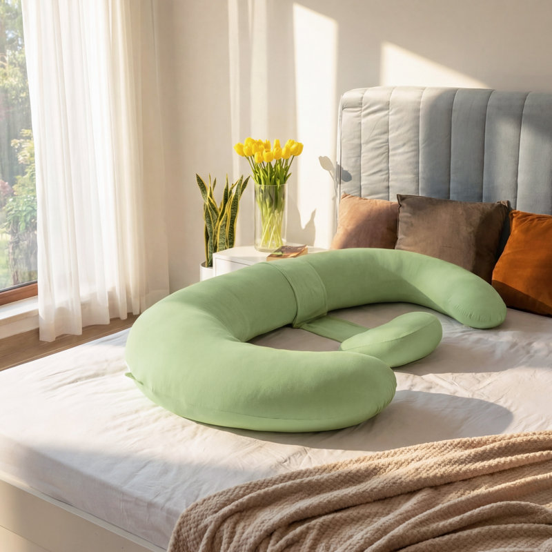  E-shaped Pregnancy Pillow, Tencel Material, Full Body Maternity Pillow For Side Sleepers 60 Inch-support For Back, Legs, Belly, Hips, Green