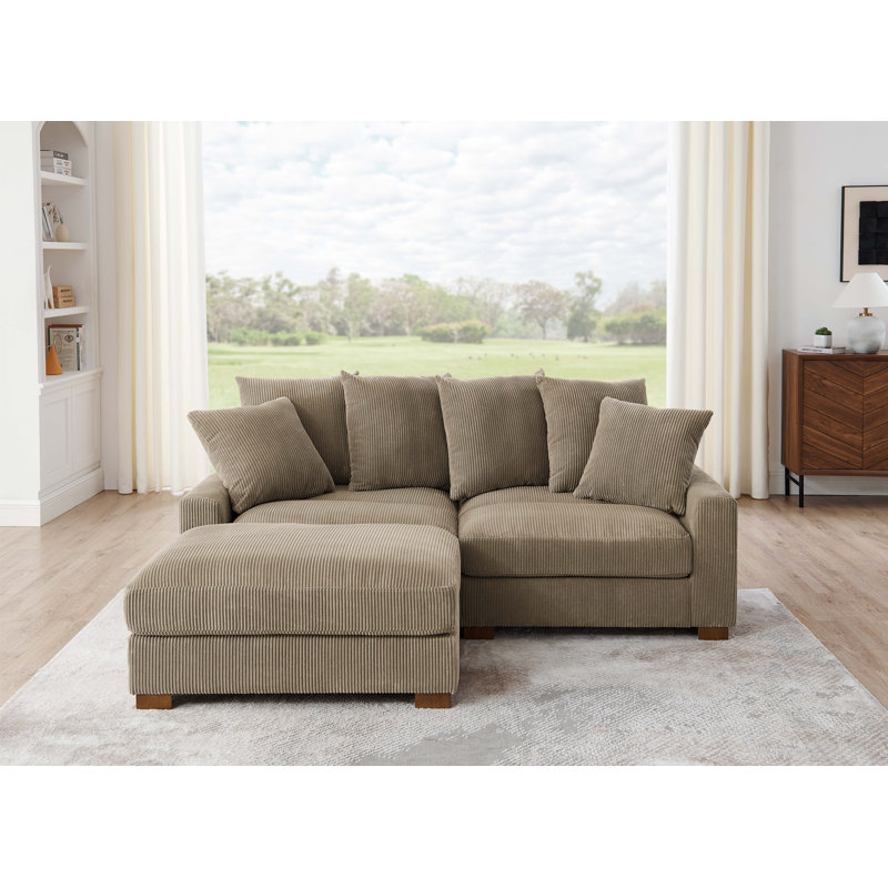 Canapé rembourré en velours côtelé avec pieds en bois massif, 3, H 34 po x l 86 po x P 67,5 po, Chameau