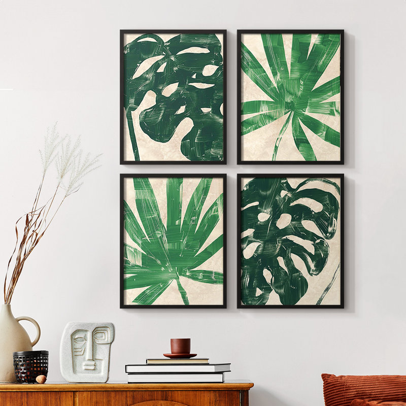 «Basketweave Leaf I», reproduction encadrée - ensemble de 4, Noir, H 44 po x l 14 po