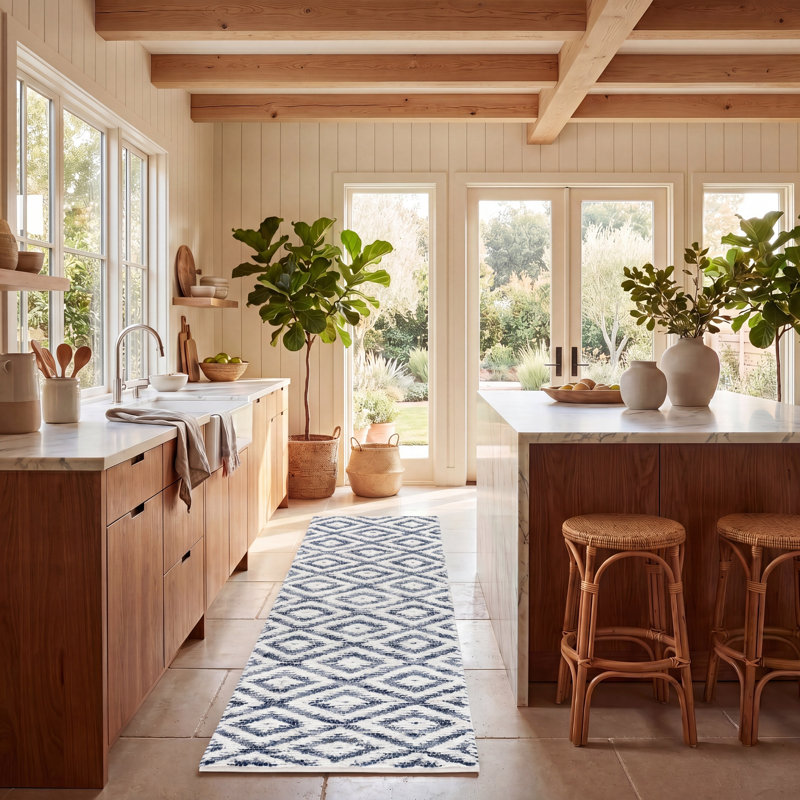 Natura 786 Hand Woven Denim/Salvage/Cotton Geometric Rug in Navy/Ivory, Runner 2'3" x 8'