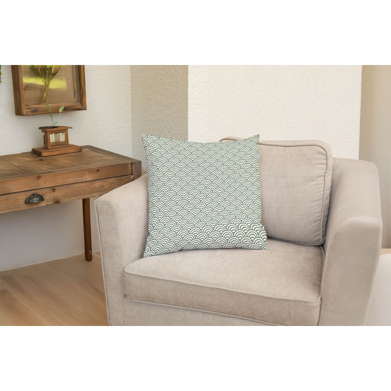 Coussin Classic Seigaiha, Turquoise poussiéreux géométrique, Carré 18 po