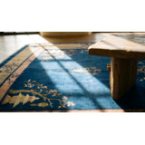 Blue Open Field Floral Medallion Antique Chinese Peking Area Rug
