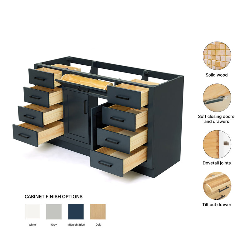 60" Single Sink Bathroom Vanity, Midnight Blue