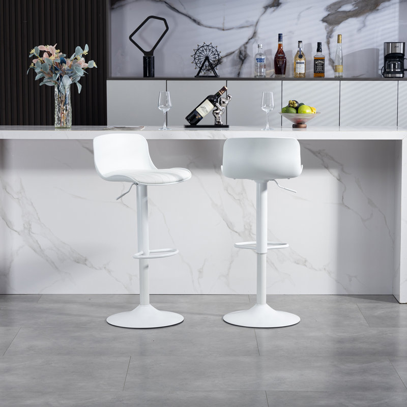 Bar Stools Set of 2 – Modern PU Leather Counter Height Barstools with Back, Height Adjustable Swivel Kitchen Island Chairs, Armless, Large Base-White