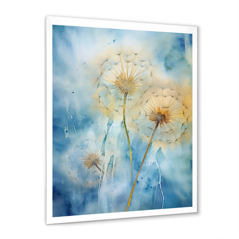 Rêves de pissenlit bleus sur toile, H 32 po x l 24 po x P 1 po, Cadre simple blanc
