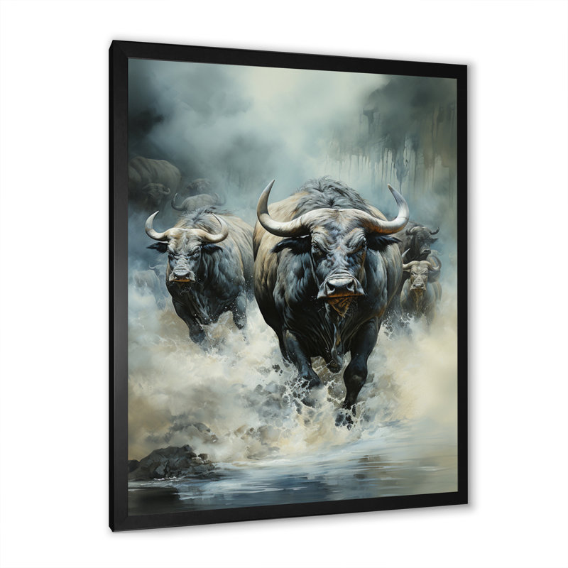 Kemaria, Afrique, Buffalo Migre II, reproduction sur toile, Cadre photo noir, H 20 po x l 12 po x P 1 po