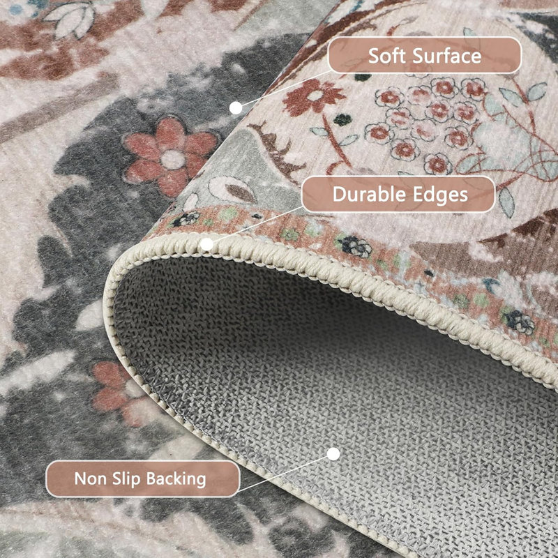 Sets of 3 Moroccan Trellis Kitchen Rug Non Slip Washable Kitchen Mats, Beige