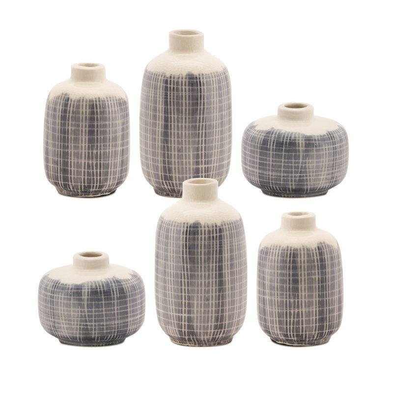 Ensemble de vases de table 6 pièces en terre cuite Merrillville, Gris/blanc