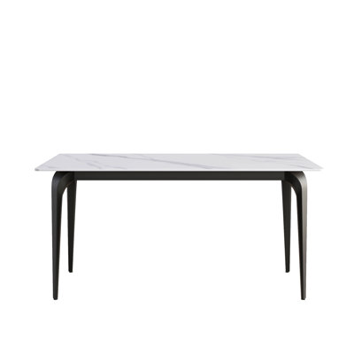63"Modern Artificial Stone White Straight Edge Metal Leg Dining Table -6 People