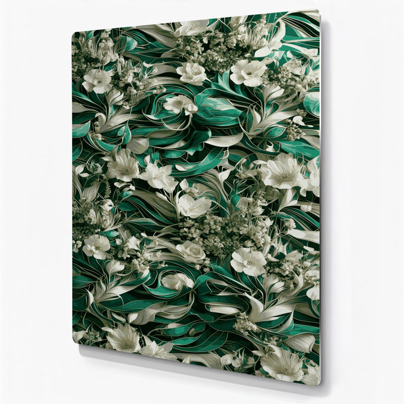 Art mural abstrait en métal vert 32 fleurs, H 11 po x l 14 po