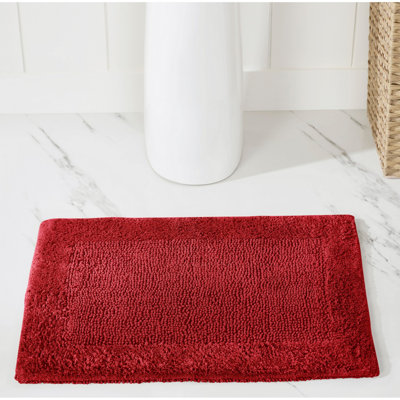 Jasmyne Premium 100% Cotton Tufted Reversible Bath Rug, Extra Soft & Super Absorbent, Machine Washable Bathroom Rug for Shower, Tub & Sink Area, 17" x 24", Red